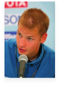 Alex Schwazer at the Helsinki 2005 50km medallists Press Conference (Tim Watt)